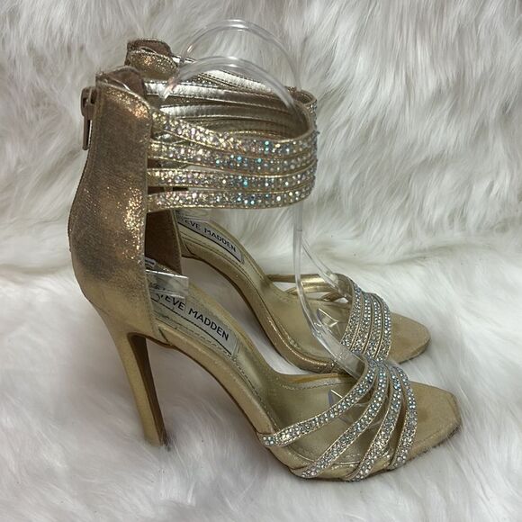 Steve Madden gold shimmer and embellished Strappy heels, size 6 BIN 16 - Picture 6 of 10